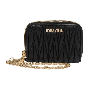 MIU MIU Matelassé Nappa Soft Leather Wallet Women's Black