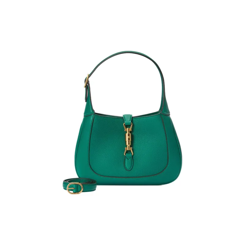 GUCCI Jackie 1961 Grained Leather Crescent Shoulder Bag Shoulder Bag Small Size Women's Emerald Green-3