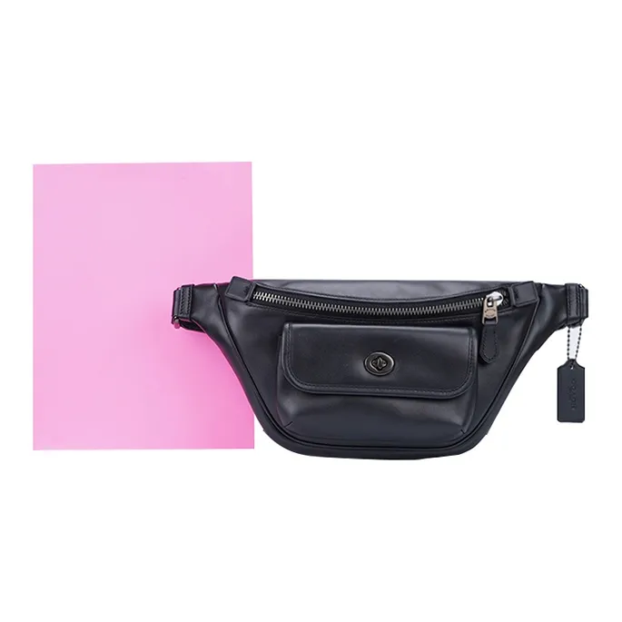 COACH Cow Leather Crossbody Fanny Pack Large Size Men's Black-3