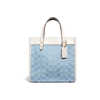 COACH Field Collection Tote Bag Shopping Bag Crossbody One Shoulder Handbags Small Size Women's Blue White
