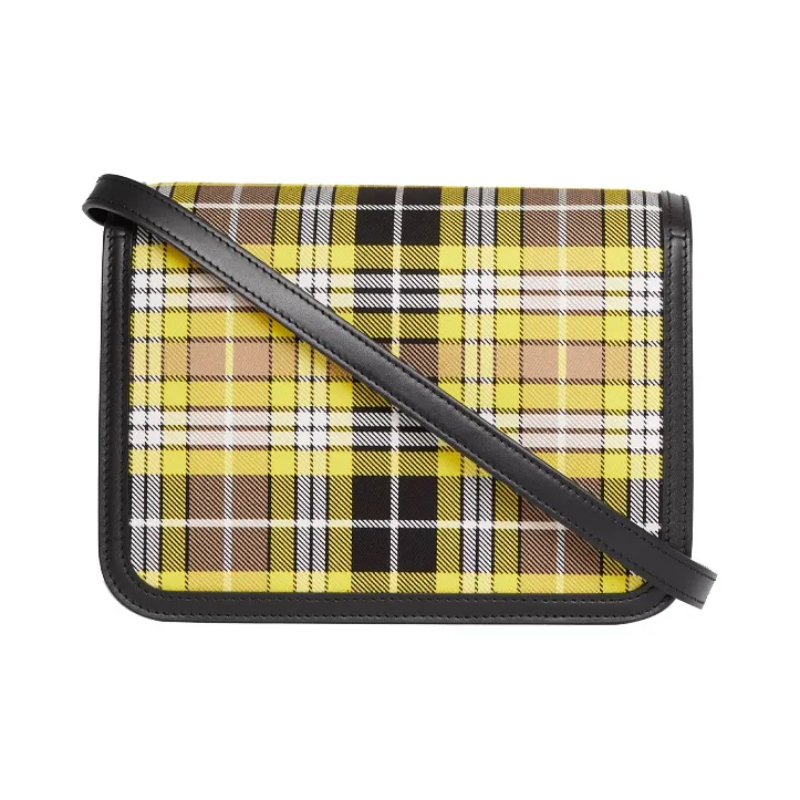 Burberry Cotton Fabric With Calfskin Shoulder Bag Crossbody Bag Small Size Women's Mango Yellow With Floral Pattern-3