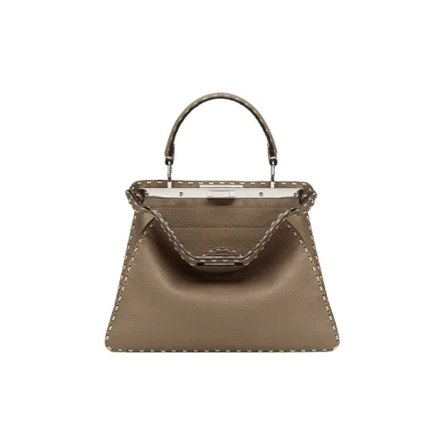 FENDI Peekaboo ISeeU Full Textured Leather Trunk Bag Shoulder Bag Crossbody Bag Handbag Medium Size Women's Gray