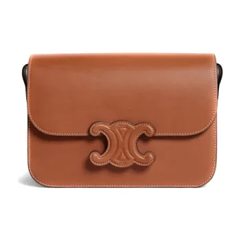 CELINE Cow Leather Crossbody Bags Shoulder Bags Medium Size Women's Tawny
