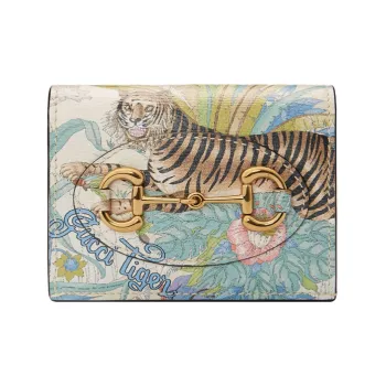 GUCCI Leather Card Holder Wallet Women's White/Multicolor