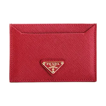 PRADA Cow Leather Card Holder Women's Red