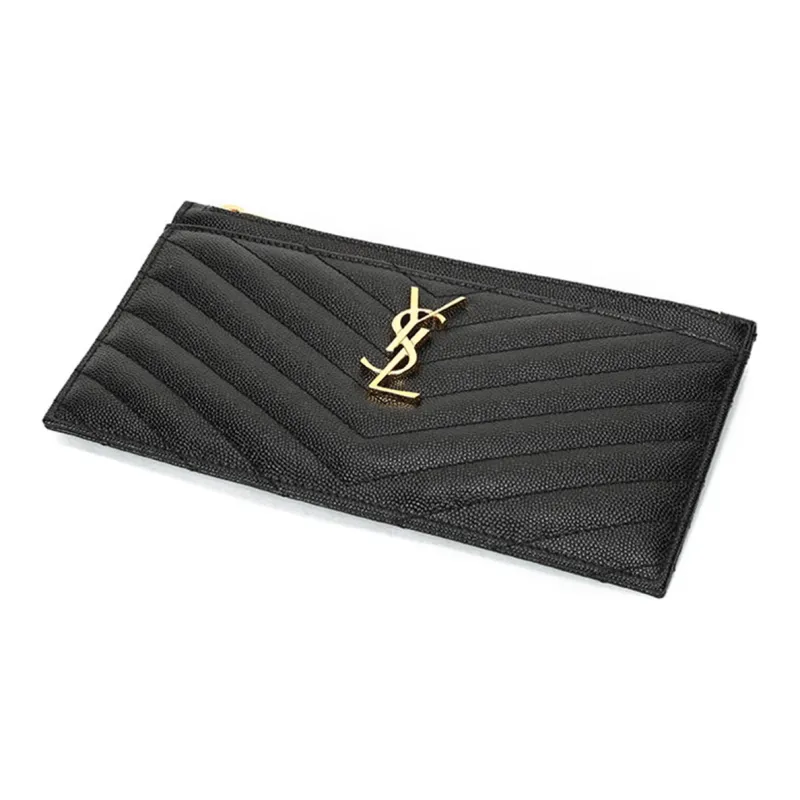 SAINT LAURENT Calfskin Wallet Clutch Regular Women's Black-4