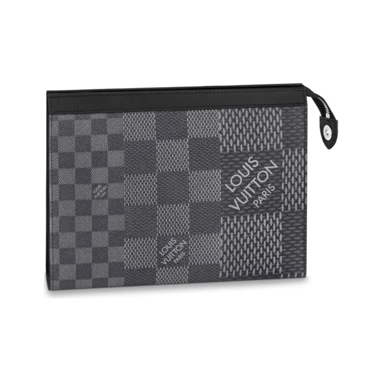 LOUIS VUITTON Pochette Voyage Coated Canvas With Cow Leather Trim Clutch Toiletry Bag Men's Graphite-1