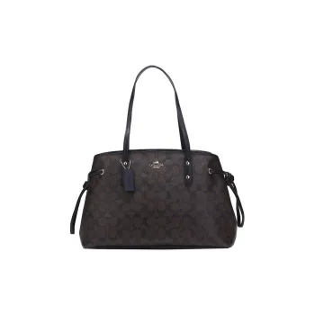 COACH Drawstring Canvas With Leather Carp Fish Bag Handbag Shoulder Bag Women's Dark Brown Monogram