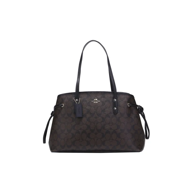 COACH Drawstring Canvas With Leather Carp Fish Bag Handbag Shoulder Bag Women's Dark Brown Monogram-0