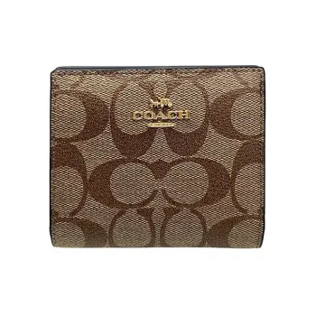 COACH Snap Wallet Canvas With Leather Card Holder, Wallet Women's Brown Monogram