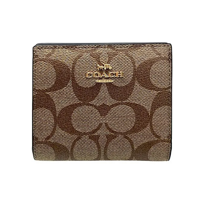 COACH Snap Wallet Canvas With Leather Card Holder, Wallet Women's Brown Monogram-0