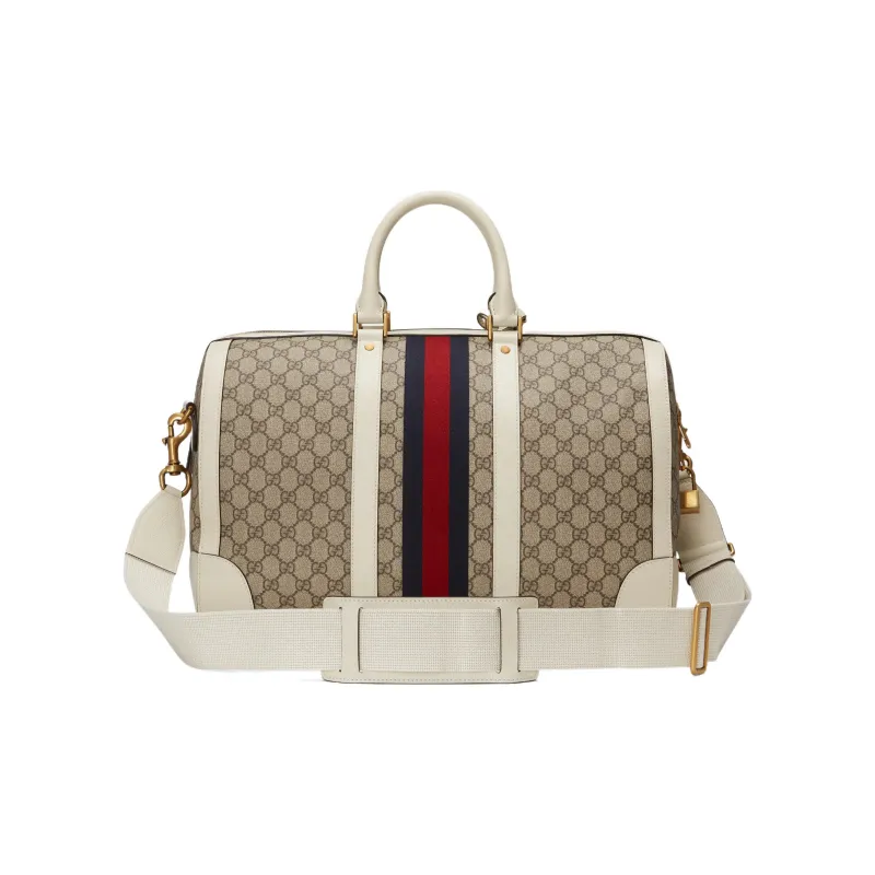 GUCCI Ophidia Canvas With Leather Travel Bags Shoulder Bag Crossbody Bag Handbag Large Size Men's Ebony & White-3