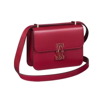 CARTIER Double C Cow Leather Nano Shoulder Bag, Crossbody Bag Women's Cherry Red