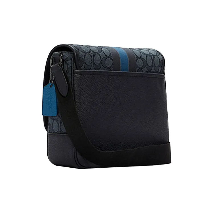 COACH Thompson Pebbled Leather Messenger Bag Shoulder Bag Crossbody Bag Small Size Men's Blue-1