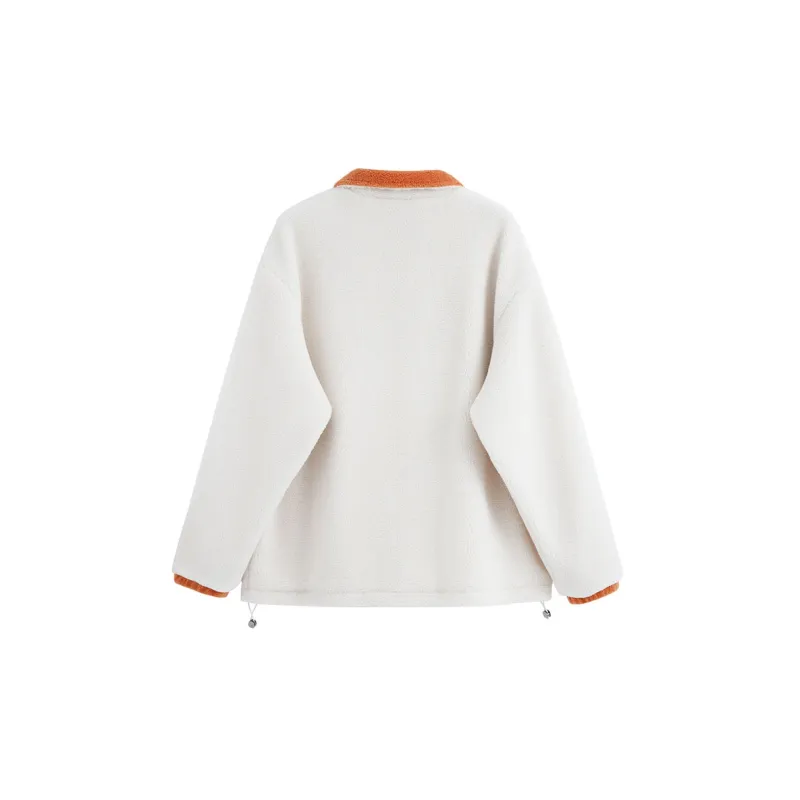 F426 Letter Colorblock Lapel Loose Fit Puffer Jacket Unisex Beige-1