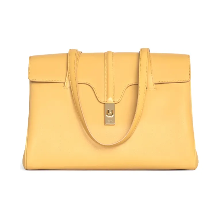 CELINE 16 Cow Leather Handbag Handbag Medium Size Women's Yellow-0