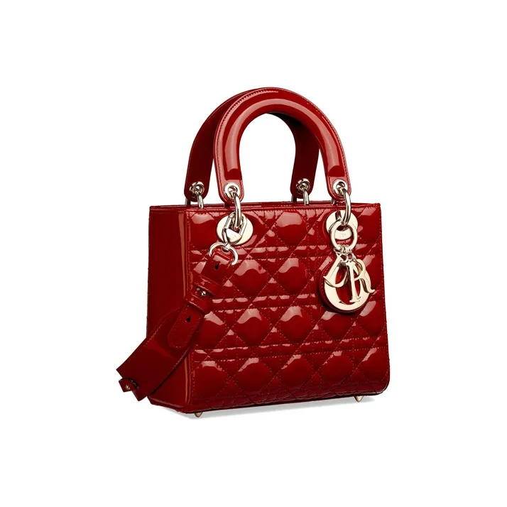 DIOR Lady Dior Patent Leather, Cow Leather Lady Dior Bag, Shoulder Bag, Handbag Trumpets Women's Cherry Red-2