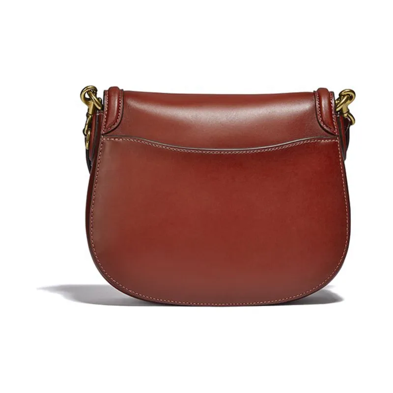 COACH Beat Leather Saddle Bag Shoulder Bag Crossbody Bag Medium Size Women's Brown Red-2