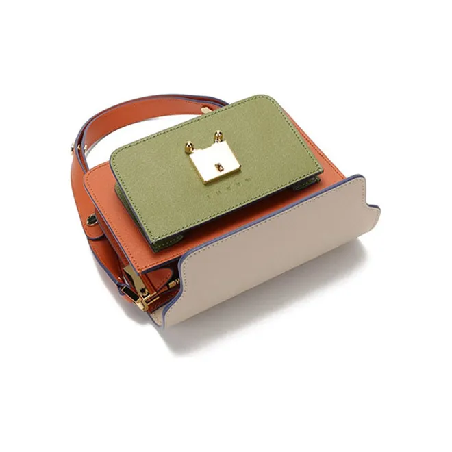 MARNI Cow Leather Portable Crossbody Bag, Shoulder Bag Women's Light Coffee Green Multicolor-5