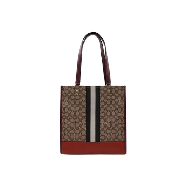 COACH Dempsey Leather Tote Bag, Shopping Bag, Shoulder Bag Large Size Women's Red Orange & Brown-2