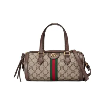 GUCCI Canvas With Leather Boston Bag, Shoulder Bag, Crossbody Bag, Handbag Trumpets Women's Brown