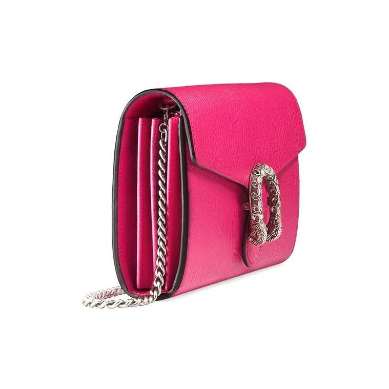 GUCCI Dionysus Leather Patchwork Cow Leather Chain Wallet Shoulder Bag Crossbody Bag Mini Women's Fuchsia-2