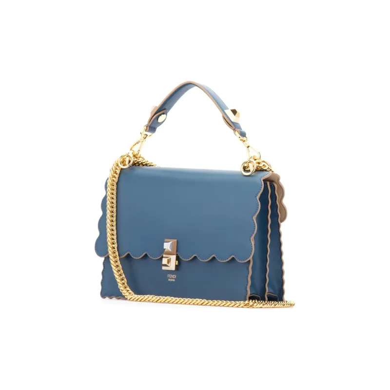 FENDI Kan I Leather Chain Bag, One Shoulder Handbag Women's Blue-2