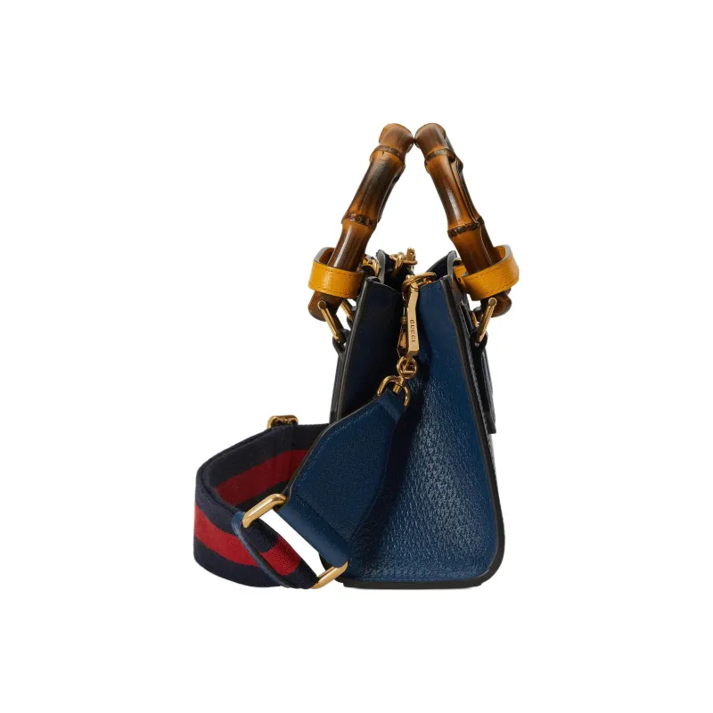 GUCCI Diana Leather Tote Bag Shopping Bag Shoulder Bag Crossbody Bag Handbags Mini Women's Blue-5