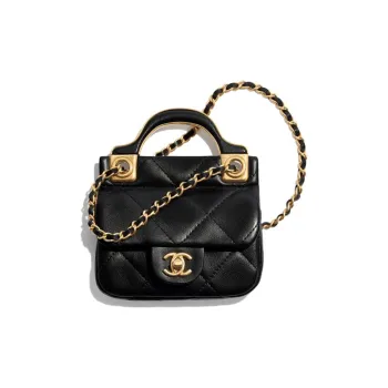 CHANEL Cow Leather Small Waste Bag Mouth Cover Crossbody Bag Card Holder Women's Black