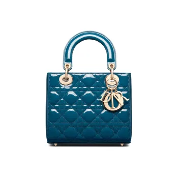 DIOR Lady Dior Patent Leather Calfskin Handbag Shoulder Bag Crossbody Bag Clutch Small Size Women's Gray Blue