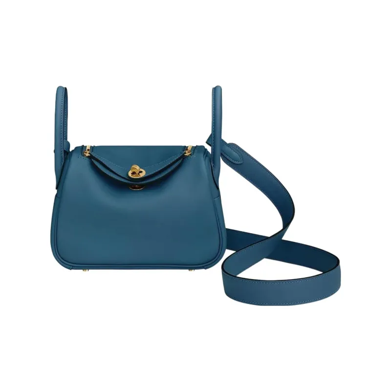 HERMES Lindy Swift Calfskin Handbag Shoulder Bag Crossbody Bag Mini Women's S4 Deep Blue Dark Blue-0