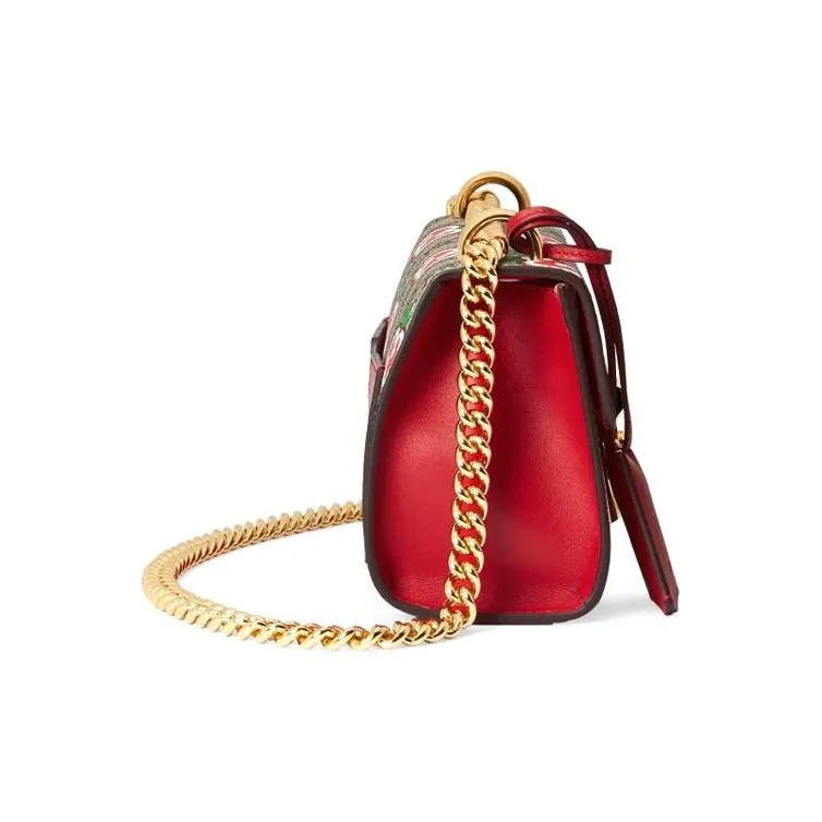 GUCCI Canvas With Leather Box Bag Crossbody Bag Shoulder Bag Women's Ebony & Red-2