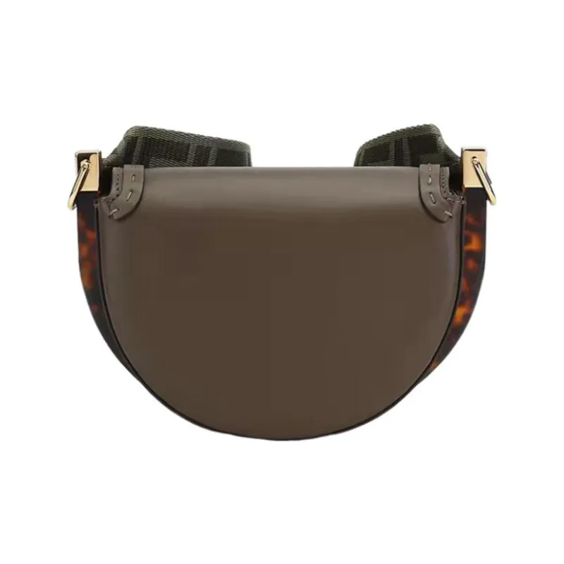 FENDI Leather Crescent Bag, Saddle Bag, Shoulder Bag, Crossbody Bag Women's Dark Green-2