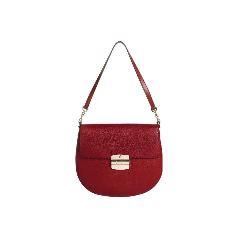 Furla Club 2 Textured Calfskin Saddle Bag Piglet Shoulder Bag Crossbody Bag Small Size Women's Burgundy-2