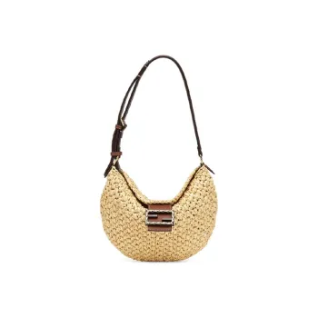 FENDI Straw Woven Croissant Bag Shoulder Bag Crescent Bag Handbag Shoulder Bag Women's Brown