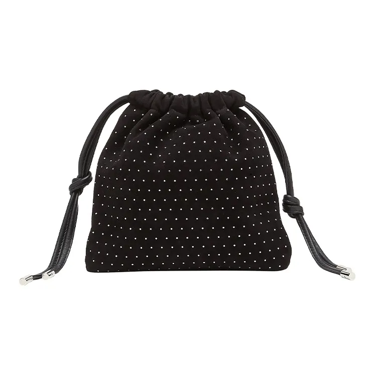 FERRAGAMO GANCINI Leather Drawstring Bag Mini Women's Black-2