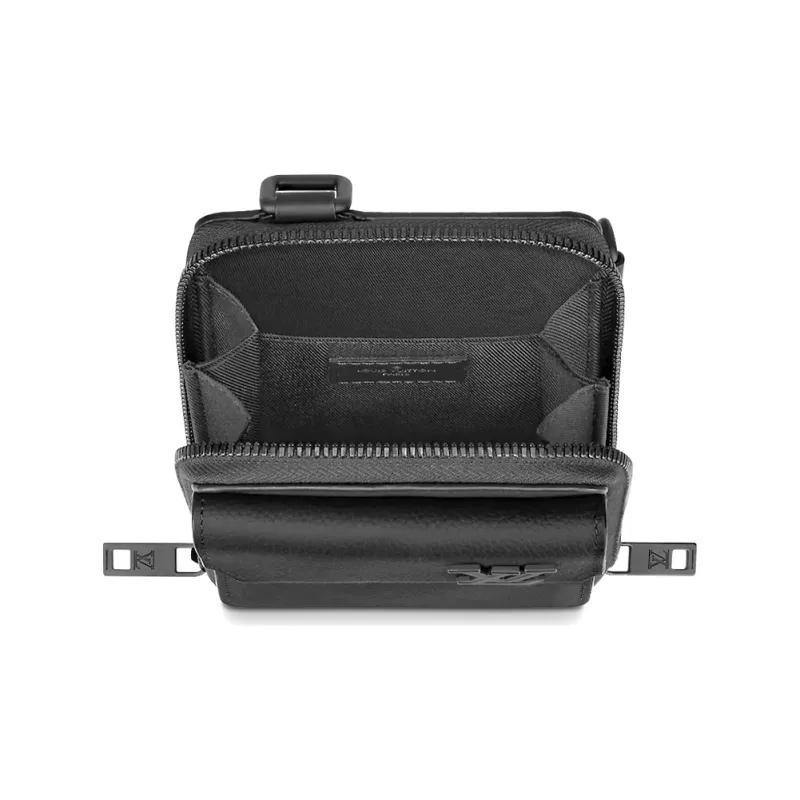 LOUIS VUITTON Grain Calfskin Handheld Shoulder Bag, Crossbody Bag, Cell Phone Pouch Regular Men's Black-3