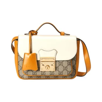 GUCCI Padlock Canvas With Leather Messenger Bag Handbag Shoulder Bag Crossbody Bag Mini Unisex Ebony/Orange/White