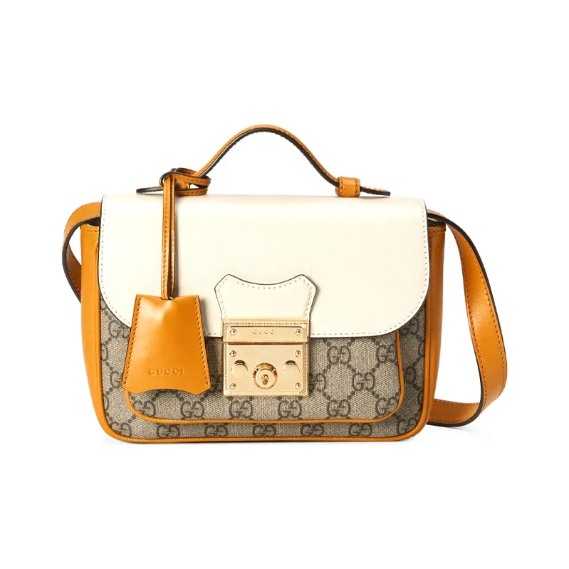 GUCCI Padlock Canvas With Leather Messenger Bag Handbag Shoulder Bag Crossbody Bag Mini Unisex Ebony/Orange/White-0