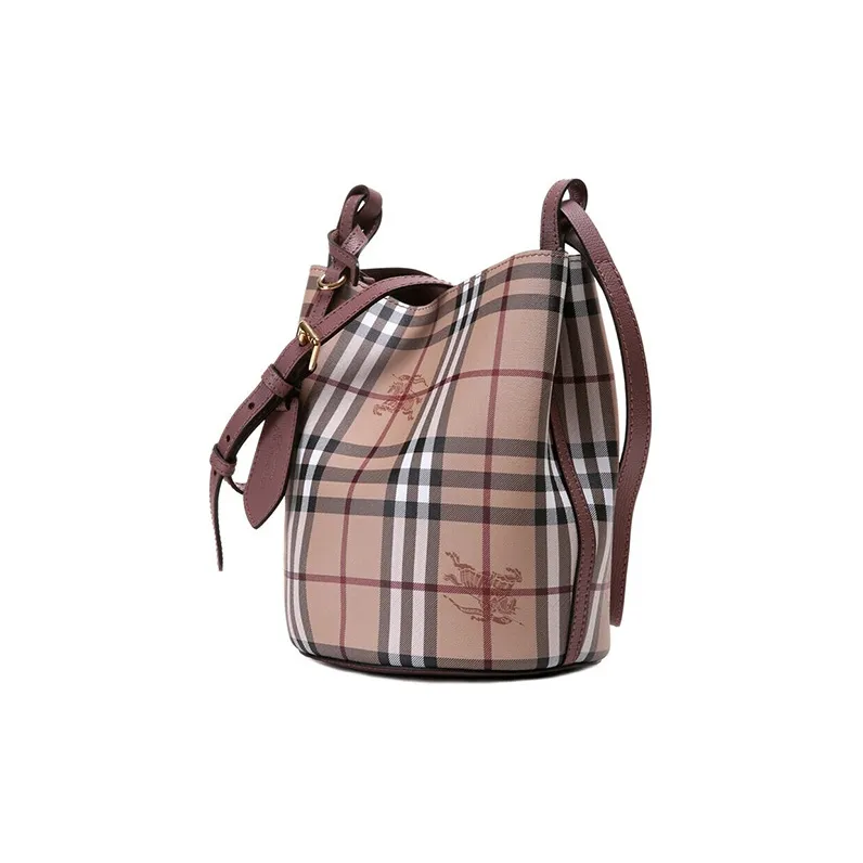 Burberry Small Lorne Haymarket Check Bucket Bag Light Elderberry-1