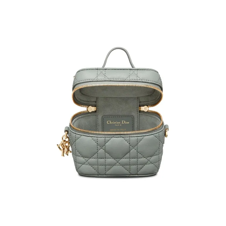 DIOR Lambskin Box Bag, Shoulder Bag, Crossbody Bag, Handbag, Makeup Bag Micro Women's Gray-2