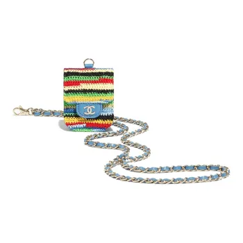 CHANEL Embroidery & Metal AirPods Headphone Case Women's Multicolor & Blue