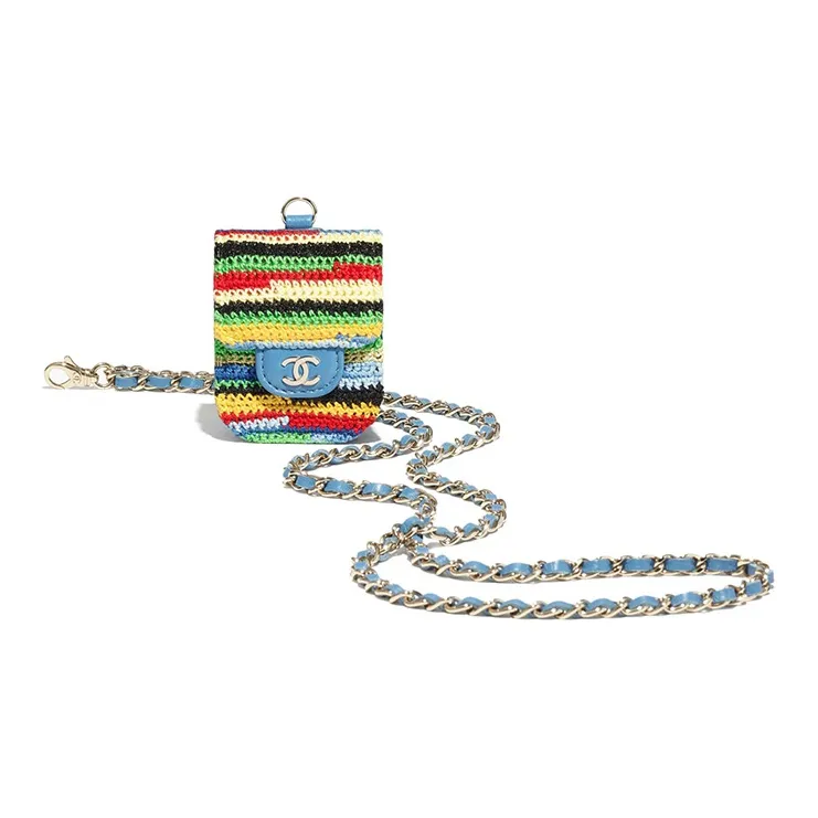 CHANEL Embroidery & Metal AirPods Headphone Case Women's Multicolor & Blue-0