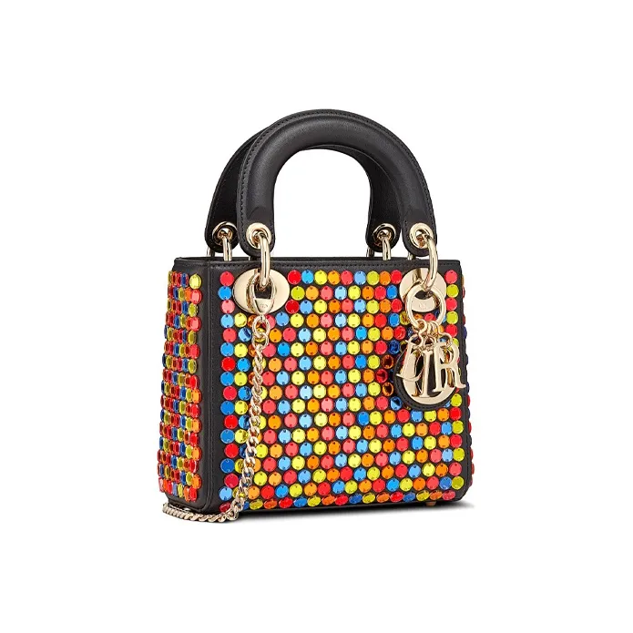 DIOR Lady Dior Cow Leather One Shoulder Portable Tote Daphne Bag Mini Women's Multicolor-1