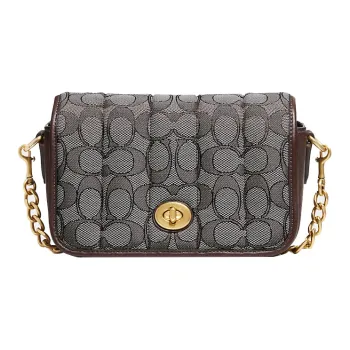 COACH Dinky Canvas With Leather Canvas Bag Pillow Bag Shoulder Bag Crossbody Bag Small Size Women's Coffee Brown