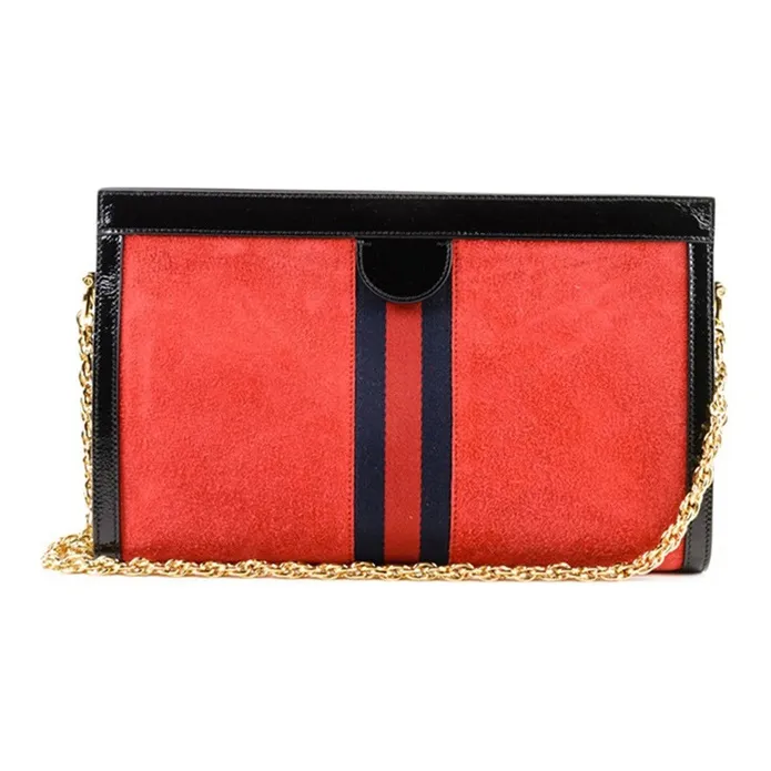 GUCCI Ophidia Suede Painted Leather Trim Shoulder Bag Crossbody Bag Medium Size Women's Red/Black-3