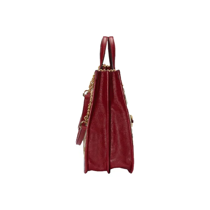 GUCCI Horsebit 1955 Canvas Canvas Bag Tote Tote Bag Shopping Bag Chain Bag Handbag Shoulder Bag Medium Size Women's Red-3