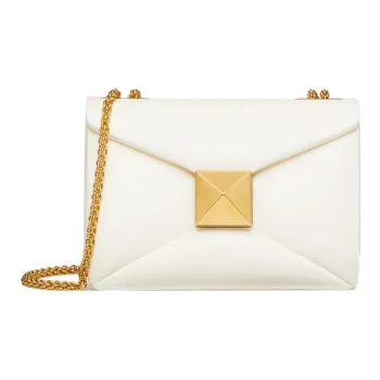 Valentino One Stud Sheepskin Portable Crossbody Bag Shoulder Bag Women's Pearl White