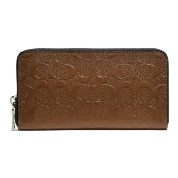 COACH Accordion Zip Twill Leather Wallet Men's Brown