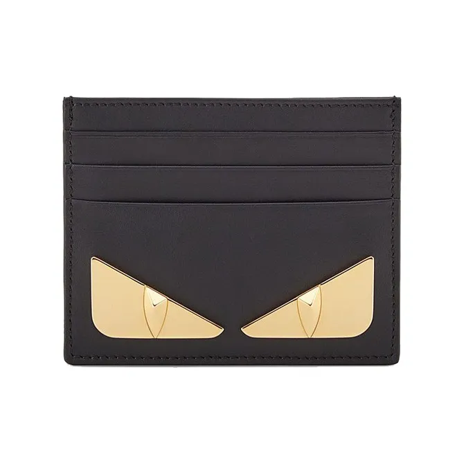 FENDI Leather Card Clip Card Holder Men's Black/Gold-0